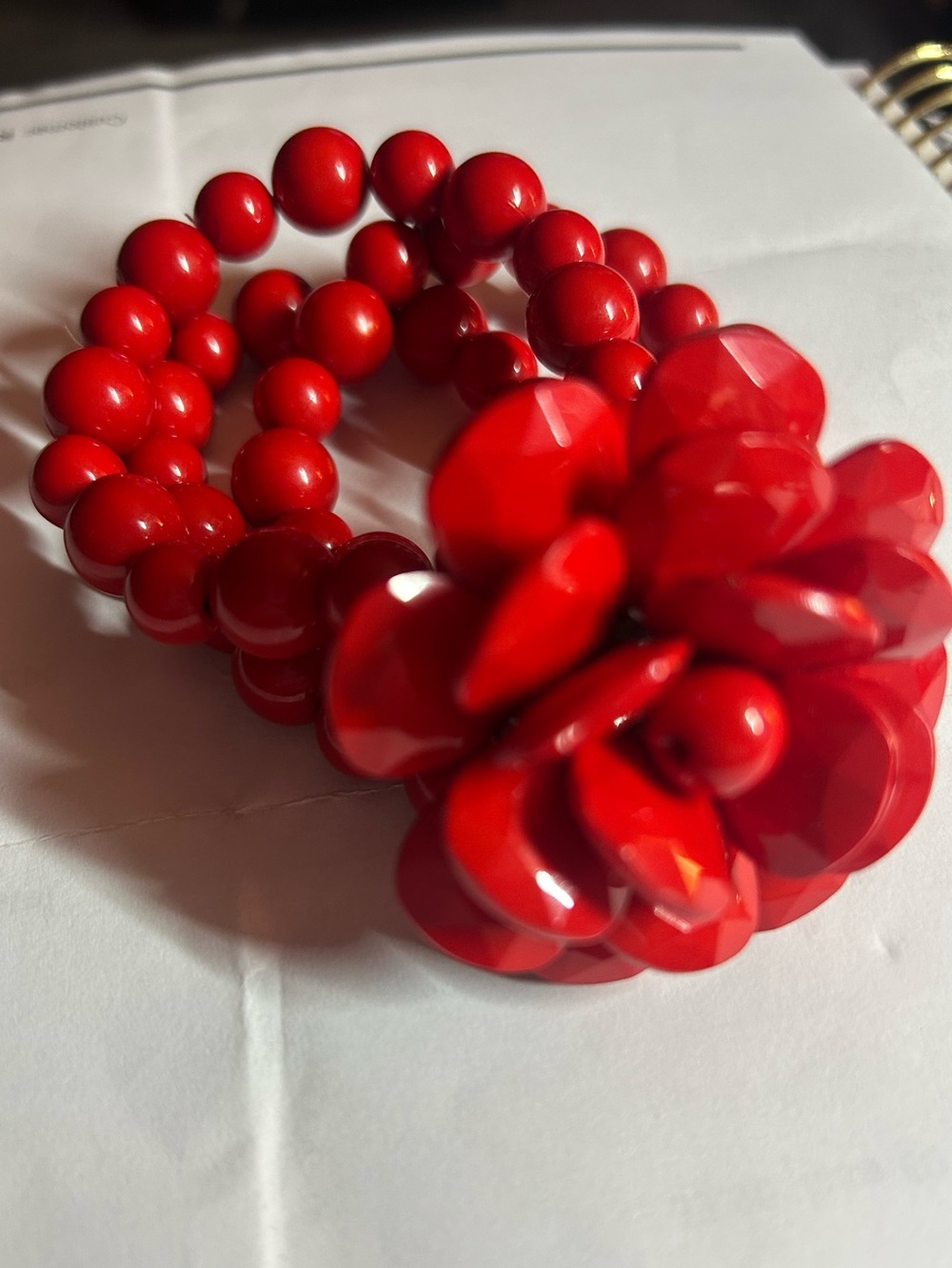 Red Floral Bead Stretch Bracelet - Women Jewelry